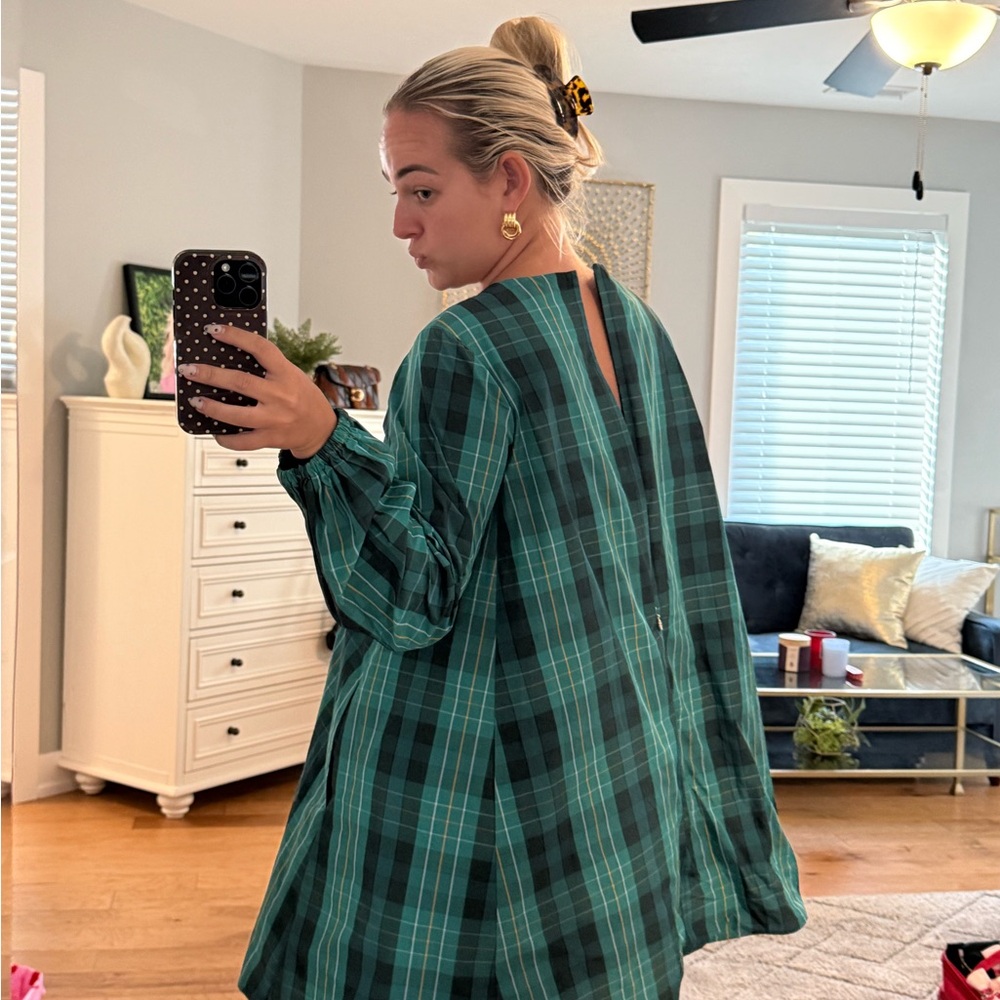 Kate Spade Teal Plaid Long Sleeve Dress - Picture 2 of 3